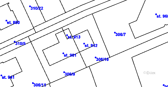 Parcela st. 912 v KÚ Horoměřice, Katastrální mapa