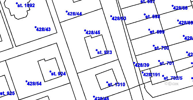 Parcela st. 923 v KÚ Horoměřice, Katastrální mapa