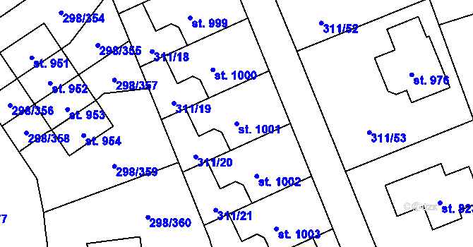 Parcela st. 1001 v KÚ Horoměřice, Katastrální mapa