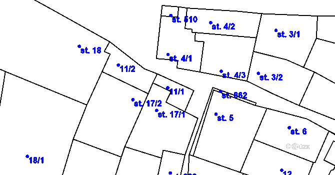 Parcela st. 11/1 v KÚ Horoměřice, Katastrální mapa