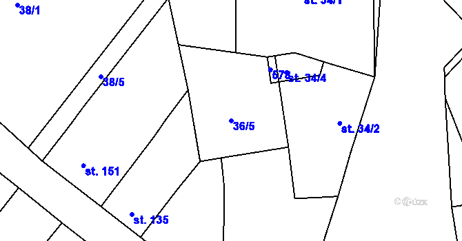 Parcela st. 36/5 v KÚ Horoměřice, Katastrální mapa