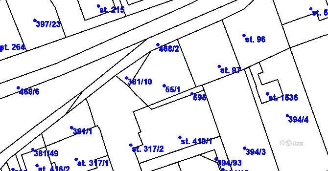 Parcela st. 55/1 v KÚ Horoměřice, Katastrální mapa