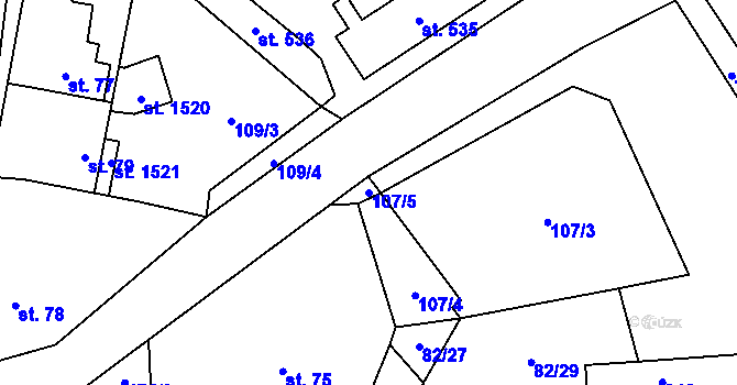 Parcela st. 107/5 v KÚ Horoměřice, Katastrální mapa