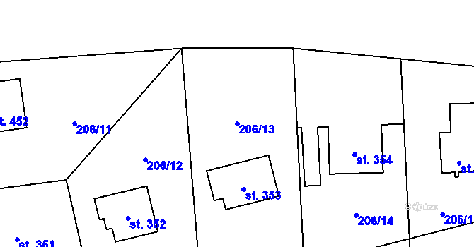 Parcela st. 206/13 v KÚ Horoměřice, Katastrální mapa