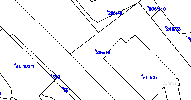 Parcela st. 206/18 v KÚ Horoměřice, Katastrální mapa