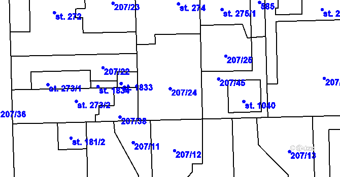 Parcela st. 207/24 v KÚ Horoměřice, Katastrální mapa