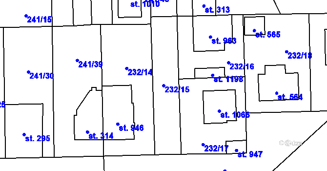 Parcela st. 232/15 v KÚ Horoměřice, Katastrální mapa