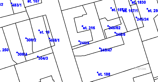 Parcela st. 245/4 v KÚ Horoměřice, Katastrální mapa