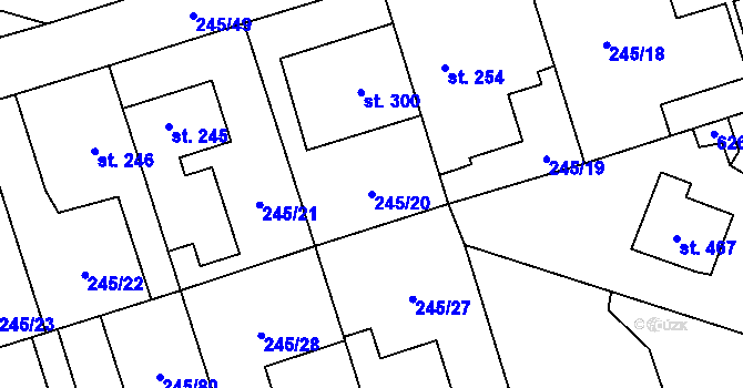 Parcela st. 245/20 v KÚ Horoměřice, Katastrální mapa