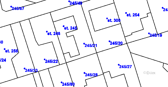 Parcela st. 245/21 v KÚ Horoměřice, Katastrální mapa