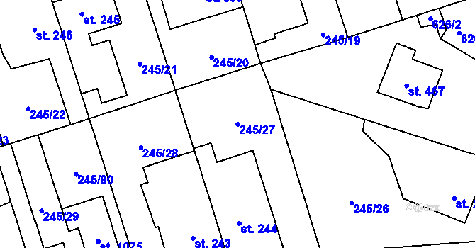Parcela st. 245/27 v KÚ Horoměřice, Katastrální mapa