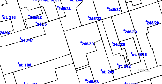 Parcela st. 245/30 v KÚ Horoměřice, Katastrální mapa