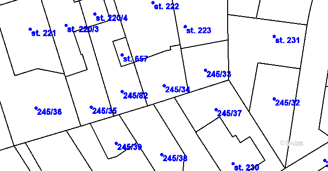 Parcela st. 245/34 v KÚ Horoměřice, Katastrální mapa