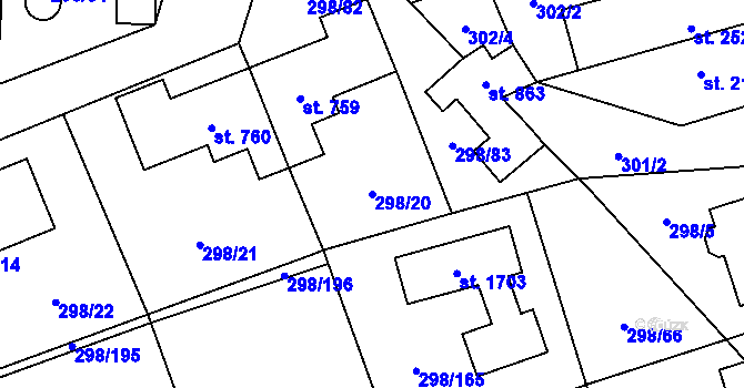 Parcela st. 298/20 v KÚ Horoměřice, Katastrální mapa
