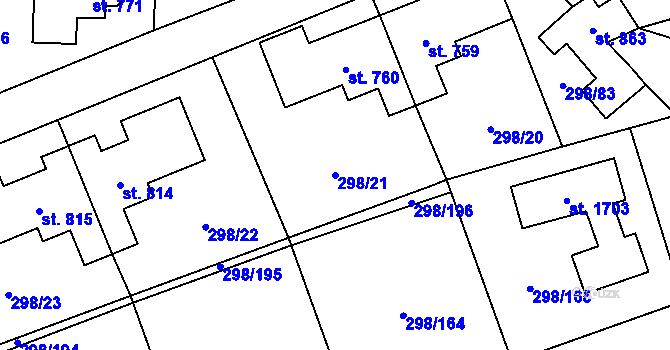 Parcela st. 298/21 v KÚ Horoměřice, Katastrální mapa