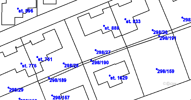 Parcela st. 298/27 v KÚ Horoměřice, Katastrální mapa