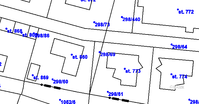 Parcela st. 298/69 v KÚ Horoměřice, Katastrální mapa