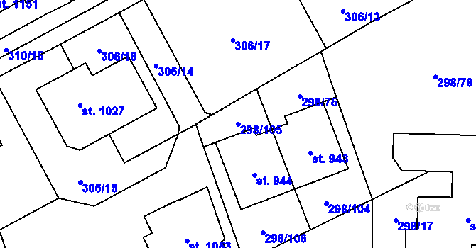 Parcela st. 298/105 v KÚ Horoměřice, Katastrální mapa