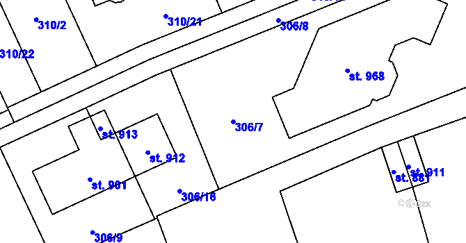 Parcela st. 306/7 v KÚ Horoměřice, Katastrální mapa