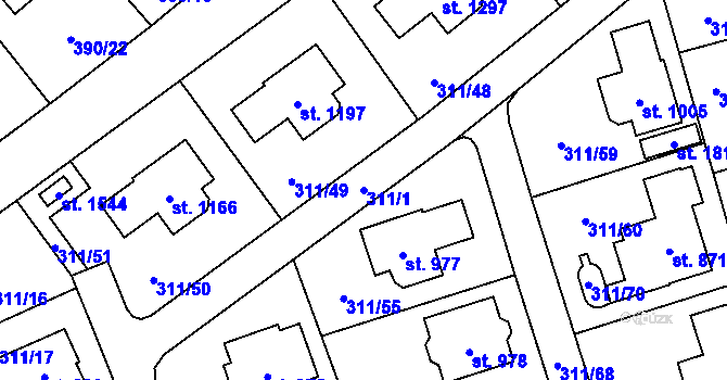 Parcela st. 311/1 v KÚ Horoměřice, Katastrální mapa