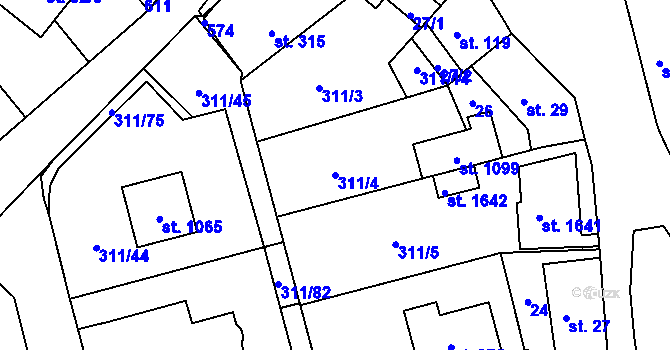 Parcela st. 311/4 v KÚ Horoměřice, Katastrální mapa