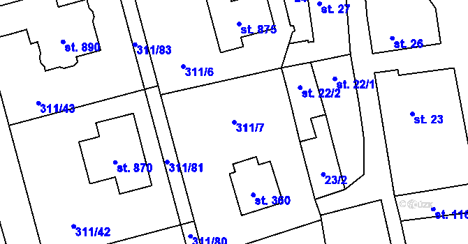 Parcela st. 311/7 v KÚ Horoměřice, Katastrální mapa