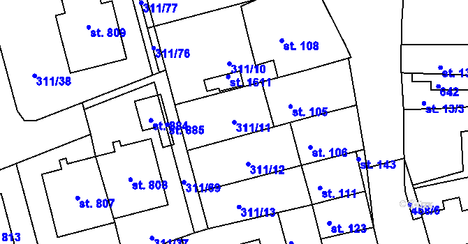 Parcela st. 311/11 v KÚ Horoměřice, Katastrální mapa