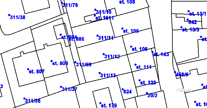Parcela st. 311/12 v KÚ Horoměřice, Katastrální mapa