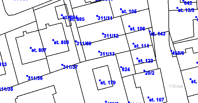 Parcela st. 311/13 v KÚ Horoměřice, Katastrální mapa