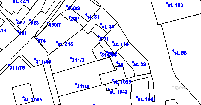Parcela st. 311/14 v KÚ Horoměřice, Katastrální mapa