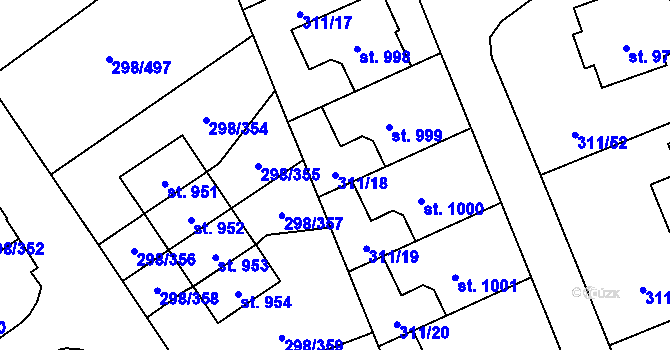 Parcela st. 311/18 v KÚ Horoměřice, Katastrální mapa