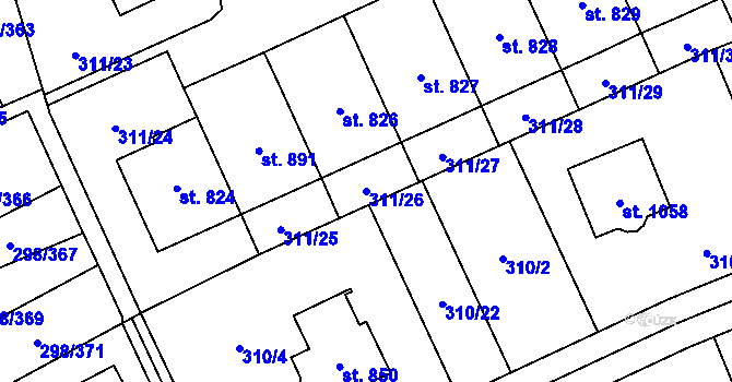 Parcela st. 311/26 v KÚ Horoměřice, Katastrální mapa