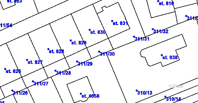 Parcela st. 311/30 v KÚ Horoměřice, Katastrální mapa