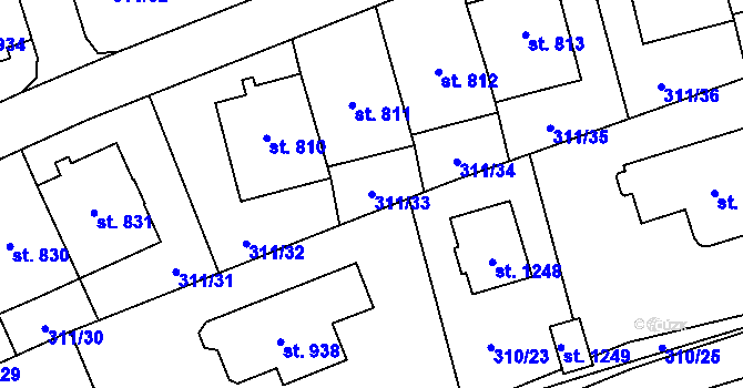 Parcela st. 311/33 v KÚ Horoměřice, Katastrální mapa