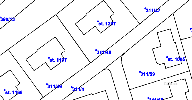 Parcela st. 311/48 v KÚ Horoměřice, Katastrální mapa