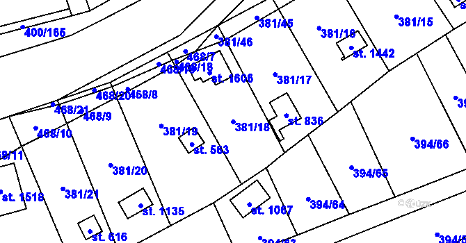 Parcela st. 381/18 v KÚ Horoměřice, Katastrální mapa