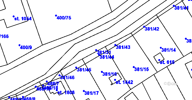 Parcela st. 381/31 v KÚ Horoměřice, Katastrální mapa