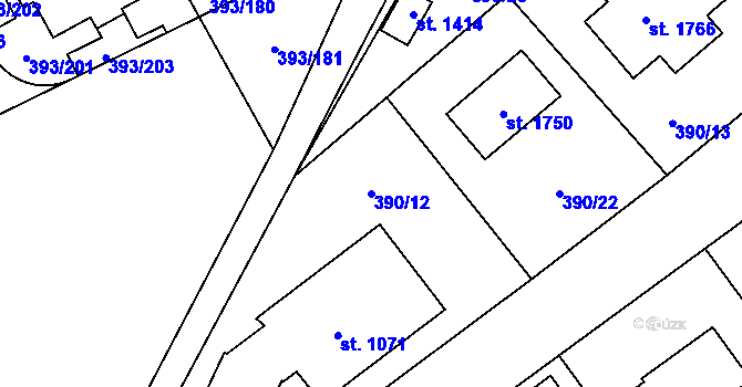 Parcela st. 390/12 v KÚ Horoměřice, Katastrální mapa