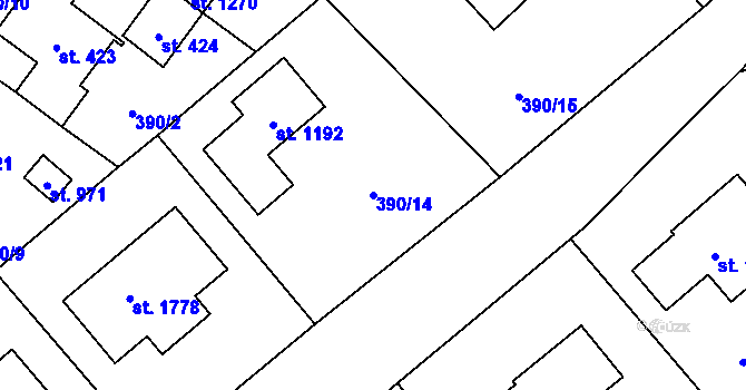 Parcela st. 390/14 v KÚ Horoměřice, Katastrální mapa