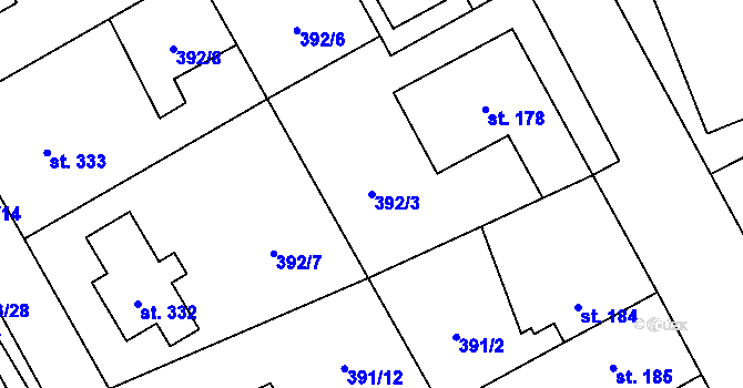 Parcela st. 392/3 v KÚ Horoměřice, Katastrální mapa