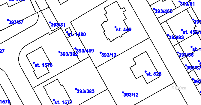 Parcela st. 393/13 v KÚ Horoměřice, Katastrální mapa