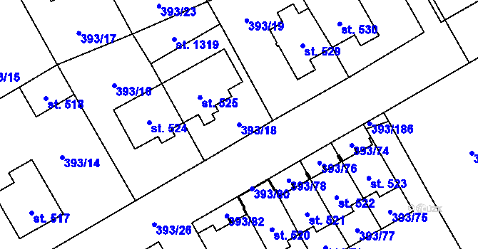Parcela st. 393/18 v KÚ Horoměřice, Katastrální mapa