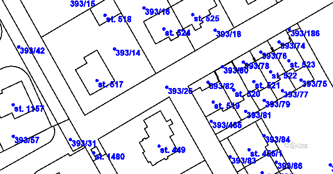 Parcela st. 393/26 v KÚ Horoměřice, Katastrální mapa