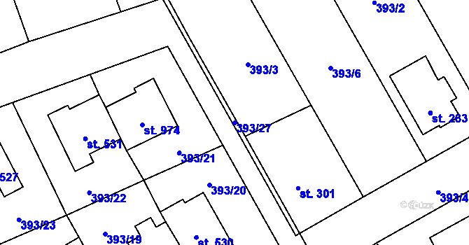 Parcela st. 393/27 v KÚ Horoměřice, Katastrální mapa