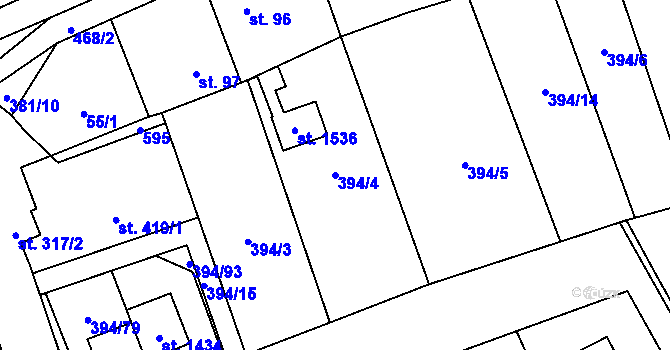 Parcela st. 394/4 v KÚ Horoměřice, Katastrální mapa