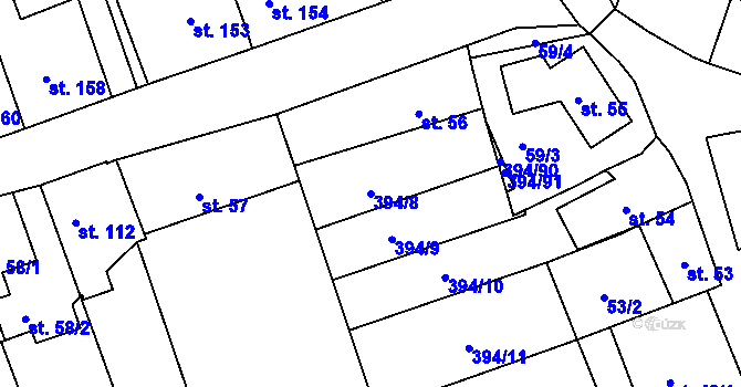 Parcela st. 394/8 v KÚ Horoměřice, Katastrální mapa