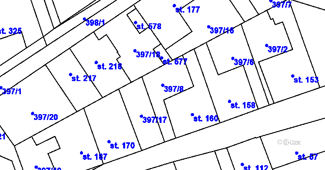 Parcela st. 397/8 v KÚ Horoměřice, Katastrální mapa