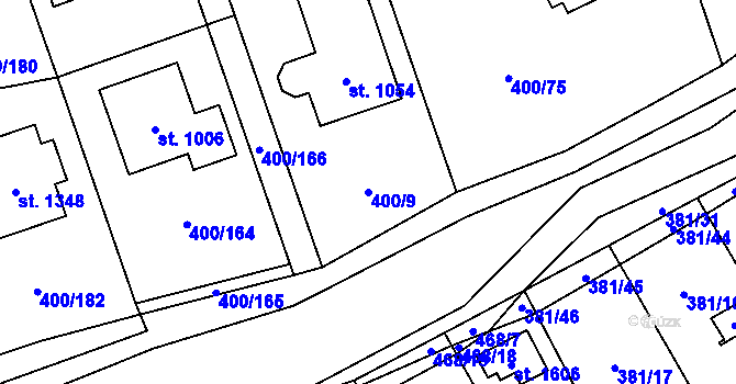 Parcela st. 400/9 v KÚ Horoměřice, Katastrální mapa