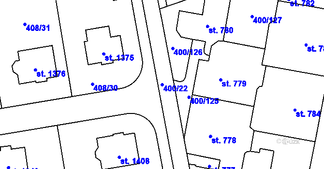 Parcela st. 400/22 v KÚ Horoměřice, Katastrální mapa