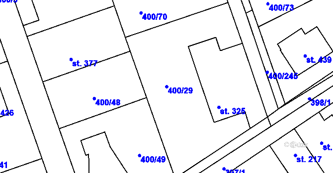 Parcela st. 400/29 v KÚ Horoměřice, Katastrální mapa